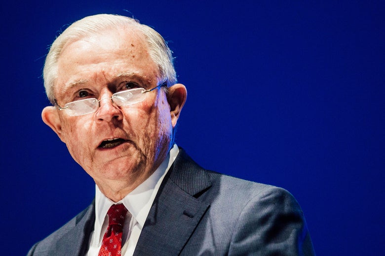 Attorney General Jeff Sessions delivers remarks during a candlelight vigil marking National Police Week on May 13 in Washington.